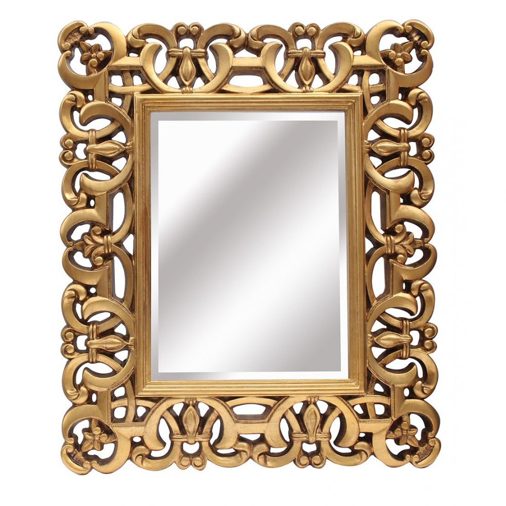 espejo de resina cuadrado dorado